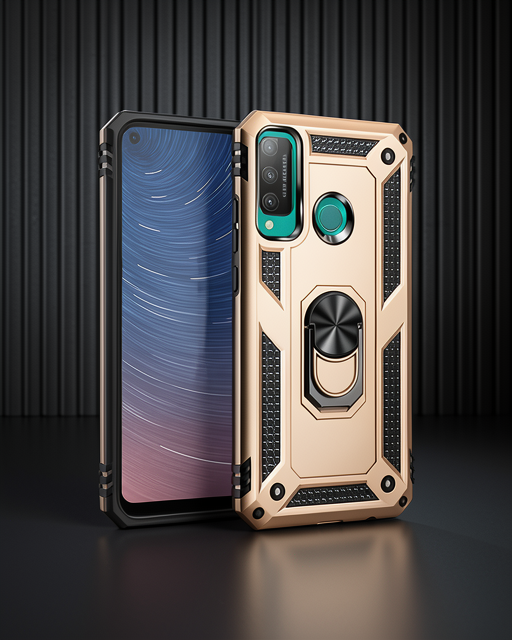 Huawei P40 Lite E Kılıf Sofya Yüzüklü Silikon Kapak - Gold