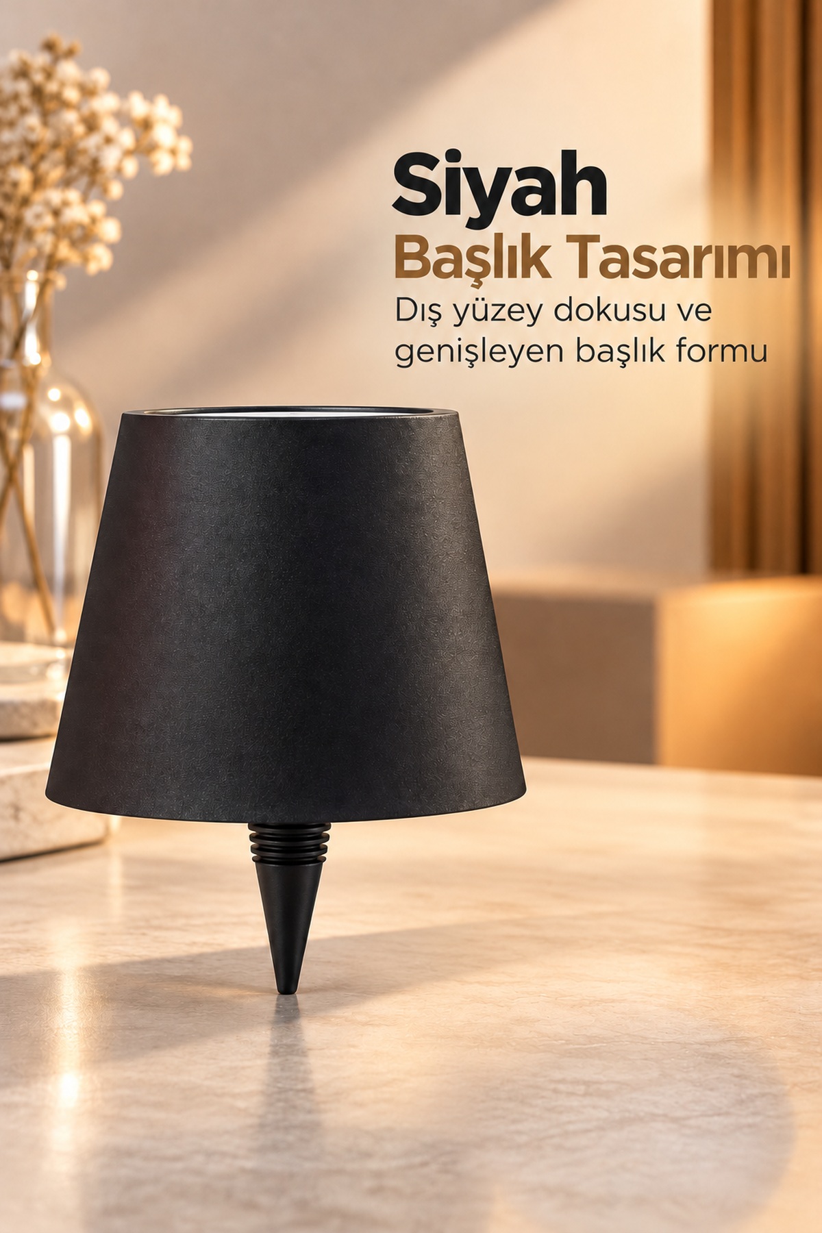 Modern Masa Lambası Şişe Üstü Siyah Abajur Başlığı