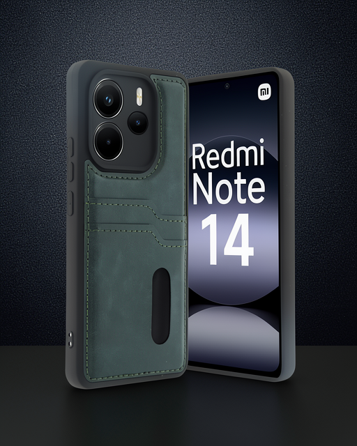 Xiaomi Redmi Note 14 4g Kılıf Sara Kartvizitli Deri Kılıf - Koyu Yeşil