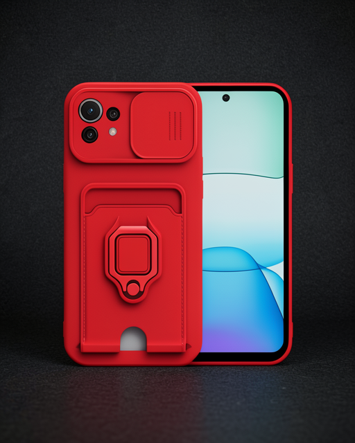 Xiaomi Mi 11 Lite Kılıf Zuma Kartvizitli Yüzüklü Silikon - Kırmızı