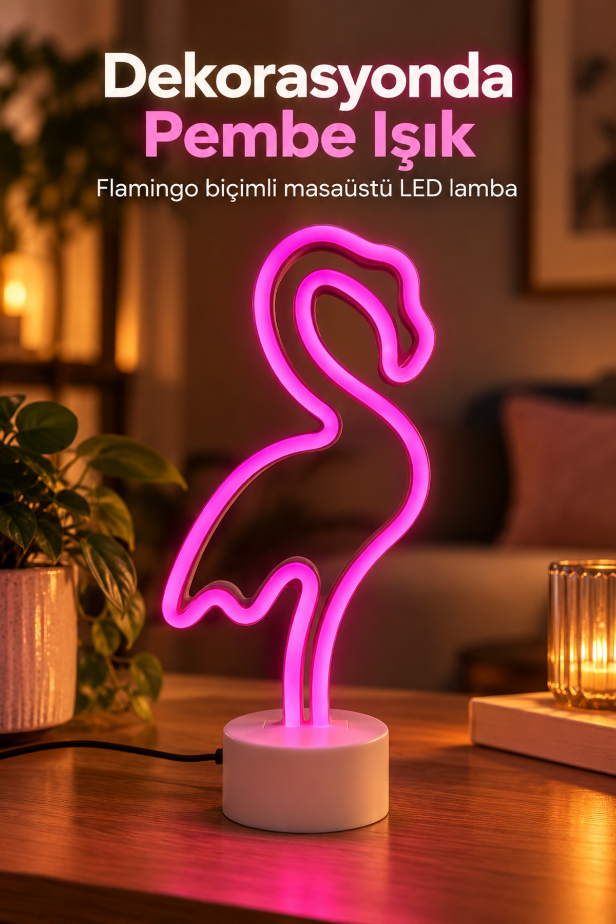 Flamingo LED Lamba Pembe Işıklı USB ve Pilli