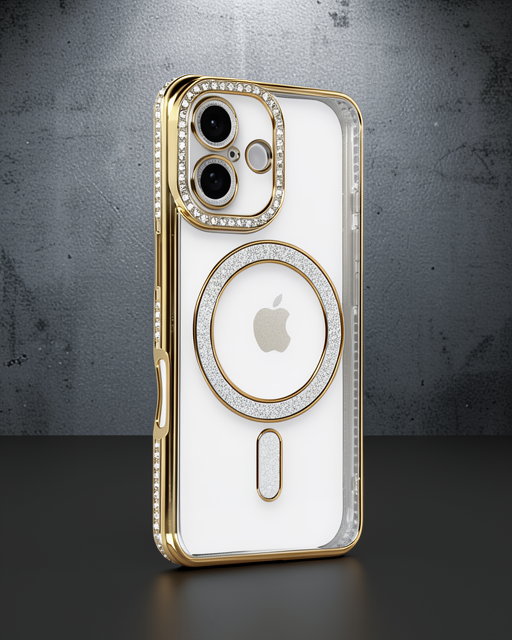 Apple İphone 16 Kılıf Joke Simli Magneticsafe Kılıf - Gold