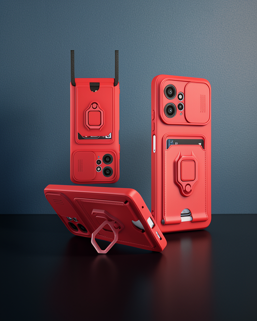 Xiaomi Redmi Note 12 4g Kılıf Zuma Kartvizitli Yüzüklü Silikon - Kırmızı