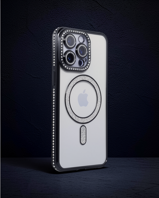 Apple İphone 15 Pro Kılıf Joke Simli Magneticsafe Kılıf - Siyah