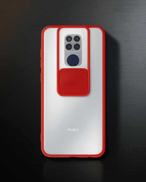 Xiaomi Redmi Note 9 Kılıf Palm Buzlu Kamera Sürgülü Silikon - Kırmızı
