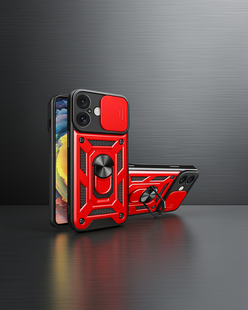 Apple İphone 16 Kılıf Pars Lens Yüzüklü Silikon - Kırmızı