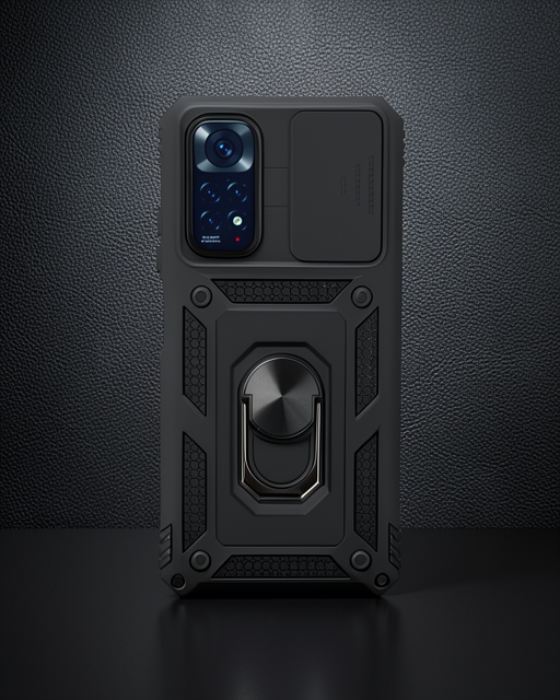 Xiaomi Redmi Note 11 Kılıf Pars Lens Yüzüklü Silikon - Siyah