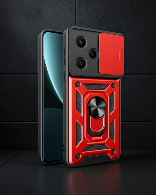 Xiaomi Redmi Note 13 Pro Plus Kılıf Pars Lens Yüzüklü Silikon - Kırmızı