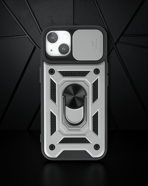 Apple İphone 14 Kılıf Pars Lens Yüzüklü Silikon - Gümüş