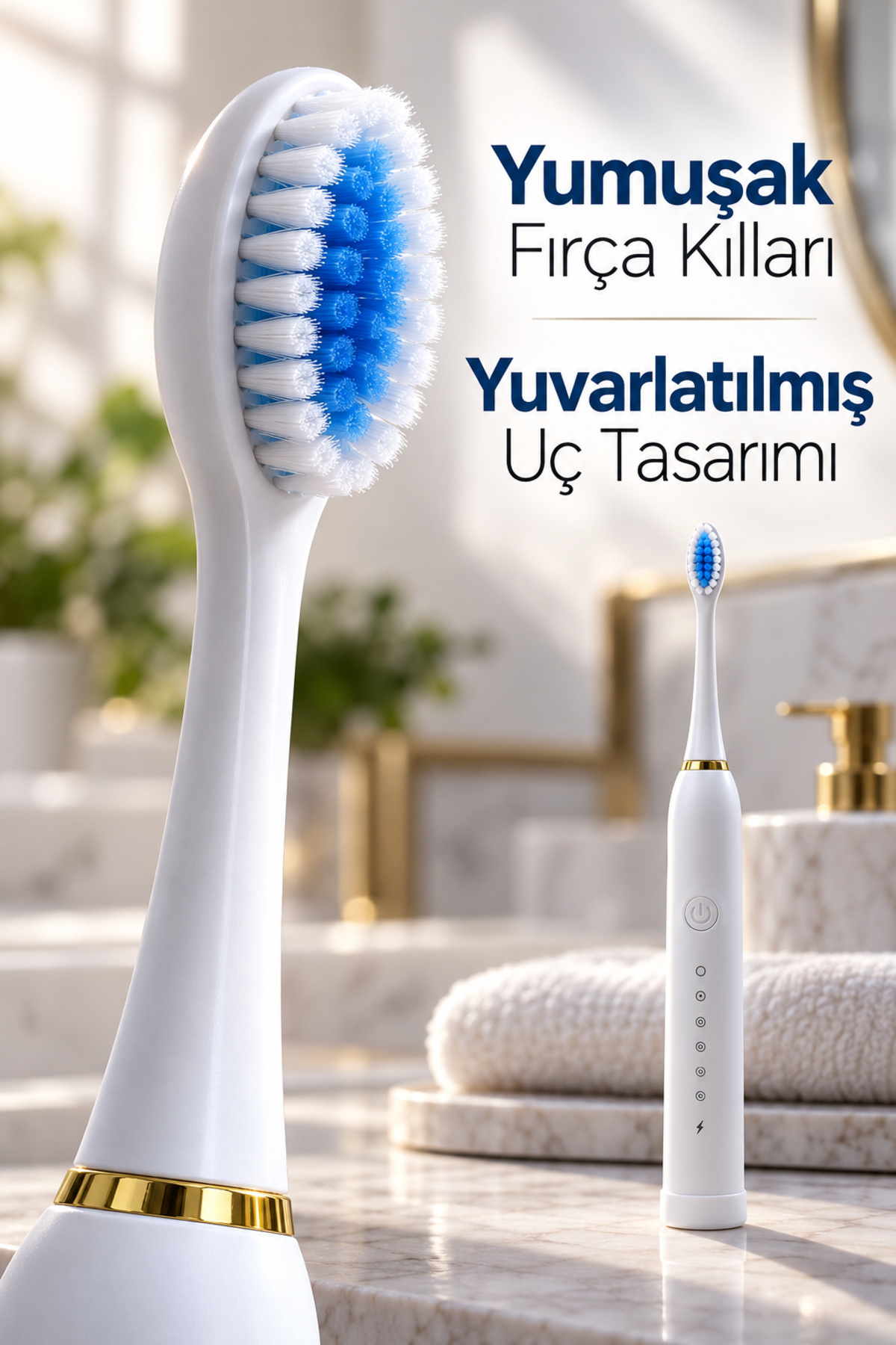 Beyaz Elektrikli Diş Fırçası 3 Yedek Başlıklı
