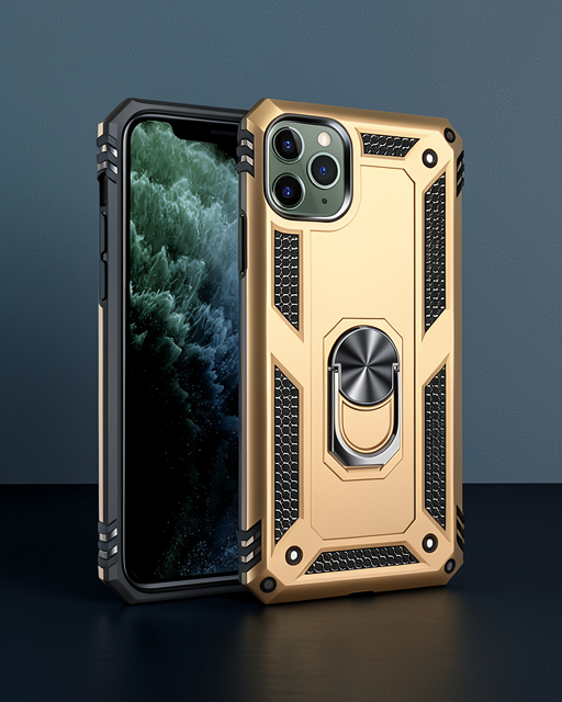 Apple İphone 11 Pro Max Kılıf Sofya Yüzüklü Silikon Kapak - Gold
