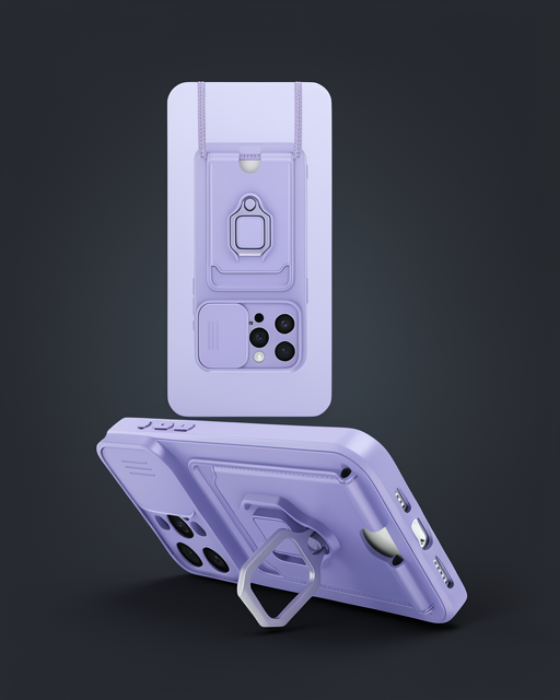 Apple İphone 15 Pro Kılıf Zuma Kartvizitli Yüzüklü Silikon - Lila