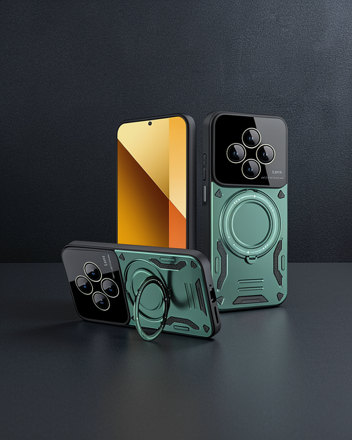 Xiaomi Redmi 14c Kılıf Joy Lens Standlı Kapak - Koyu Yeşil