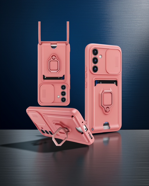 Samsung Galaxy A14 4g Kılıf Zuma Kartvizitli Yüzüklü Silikon - Pembe