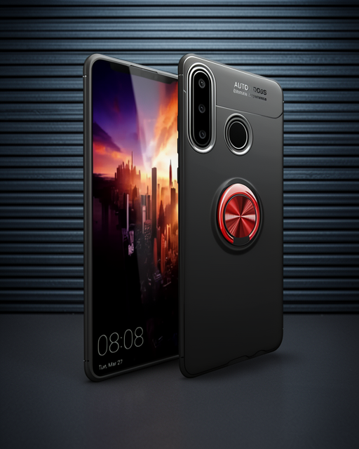 Huawei Y6p Kılıf Range Yüzüklü Silikon - Siyah-kırmızı