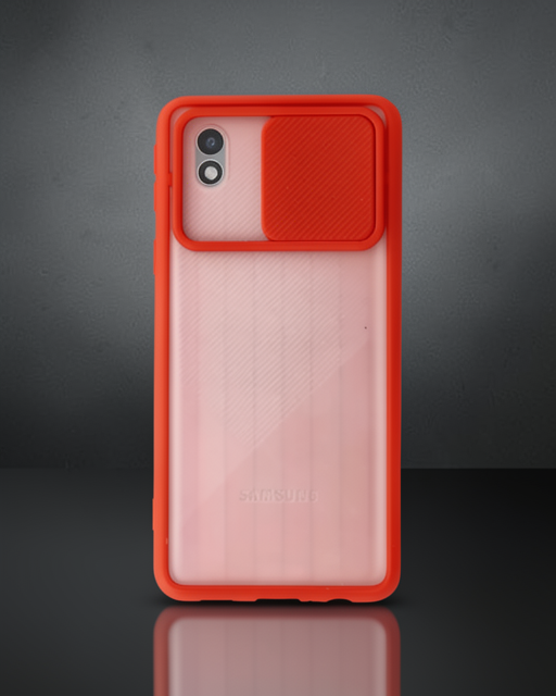 Samsung Galaxy A01 Core Kılıf Palm Buzlu Kamera Sürgülü Silikon - Kırmızı