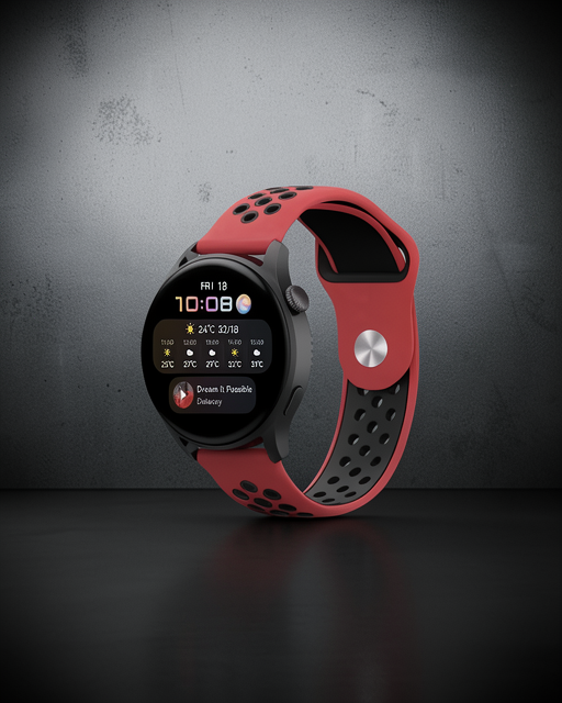 Watch 20mm Spor Delikli Kordon - Kırmızı-siyah
