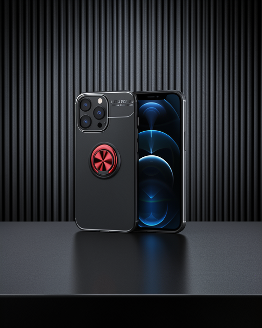 Apple İphone 13 Pro Kılıf Range Yüzüklü Silikon - Siyah-kırmızı