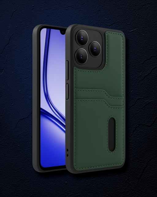 Realme Note 50 4g Kılıf Sara Kartvizitli Deri Kılıf - Koyu Yeşil