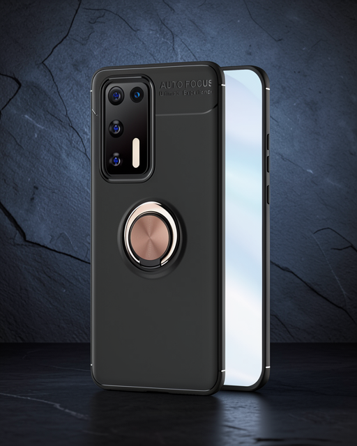 Huawei P40 Kılıf Range Yüzüklü Silikon - Siyah-gold
