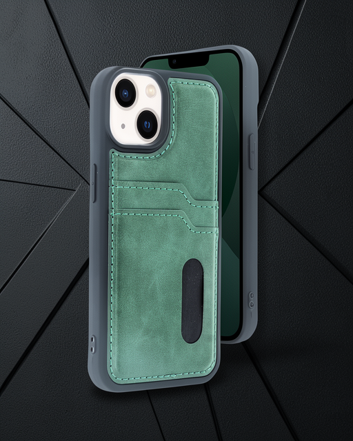 Apple İphone 14 Kılıf Sara Kartvizitli Deri Kılıf - Koyu Yeşil