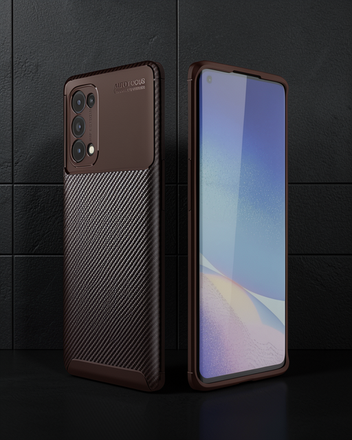 Oppo Reno 5 Pro Kılıf Auto Focus Karbon Kapak - Kahverengi