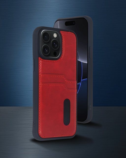 Apple İphone 14 Pro Max Kılıf Sara Kartvizitli Deri Kılıf - Kırmızı