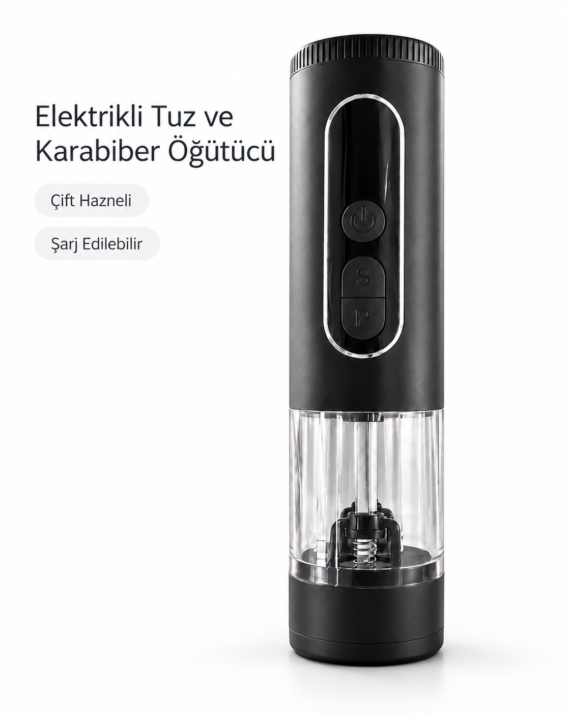 Çift Hazneli Şarj Edilebilir Elektrikli Tuz ve Karabiber Öğütücü