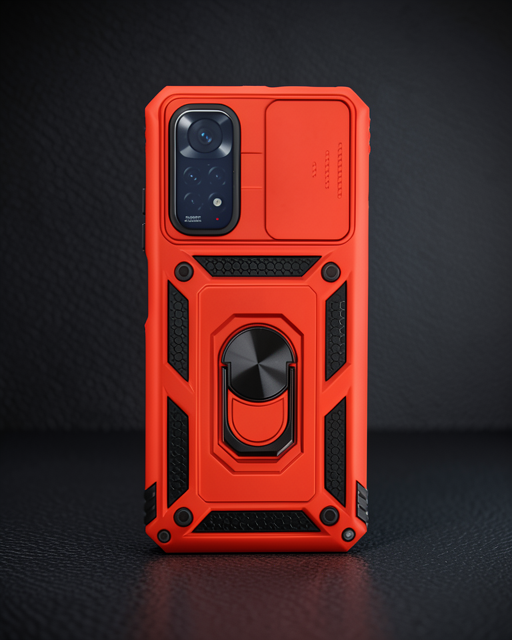Xiaomi Redmi Note 11 Kılıf Pars Lens Yüzüklü Silikon - Kırmızı