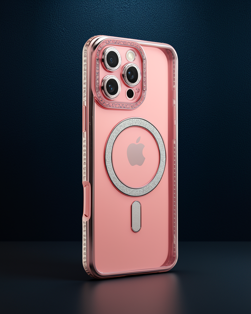 Apple İphone 16 Pro Kılıf Joke Simli Magneticsafe Kılıf - Pembe