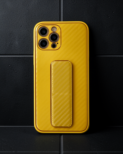 Apple İphone 12 Pro Max Kılıf Coco Karbon Standlı Kapak - Sarı