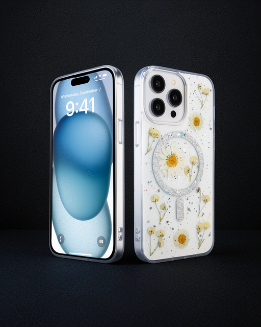 Apple İphone 14 Pro Max Kılıf Daisy Simli Magsafe Kapak - Gümüş