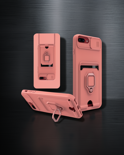 Apple İphone 7 Plus Kılıf Zuma Kartvizitli Yüzüklü Silikon - Pembe