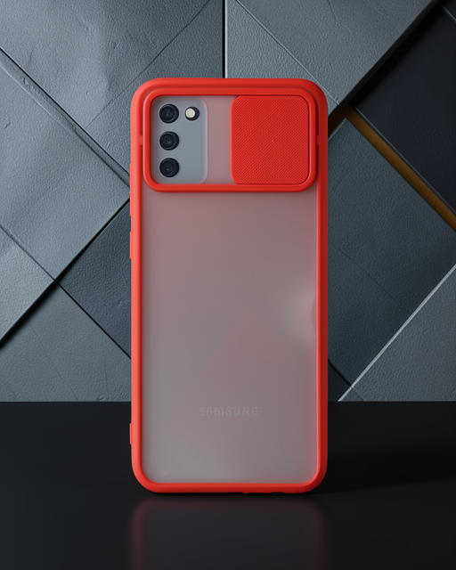 Samsung Galaxy A03s Kılıf Palm Buzlu Kamera Sürgülü Silikon - Kırmızı