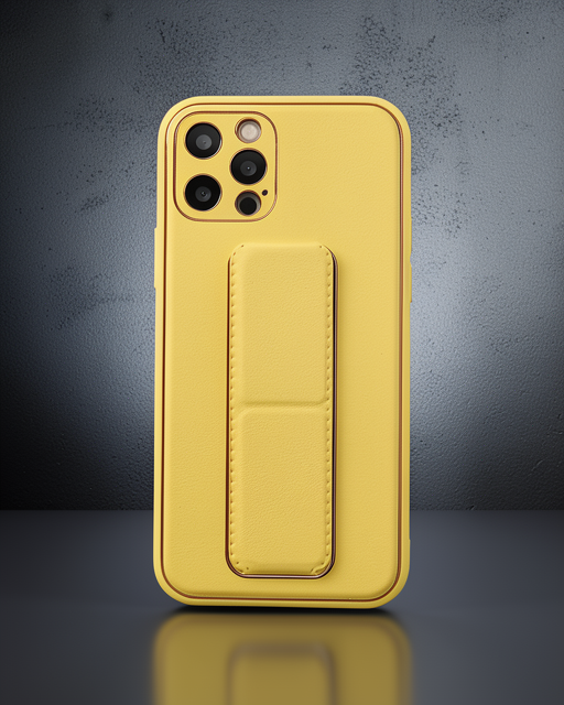 Apple İphone 12 Pro Kılıf Coco Deri Standlı Kapak - Sarı