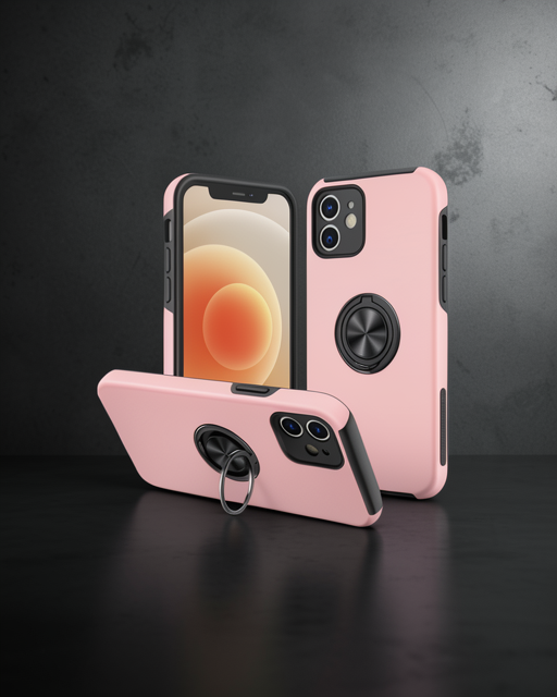 Apple İphone 12 Kılıf Elit Yüzüklü Kapak - Pembe
