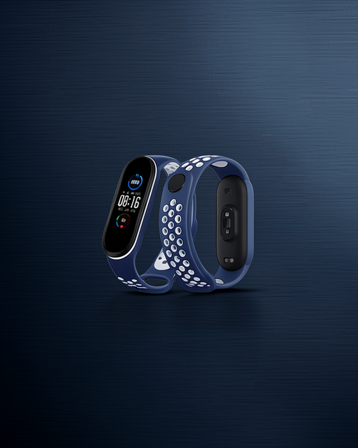 Xiaomi Mi Band 6 Spor Delikli Kordon - Lacivert-beyaz