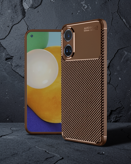 Oppo A60 Kılıf Auto Focus Karbon Kapak - Kahverengi