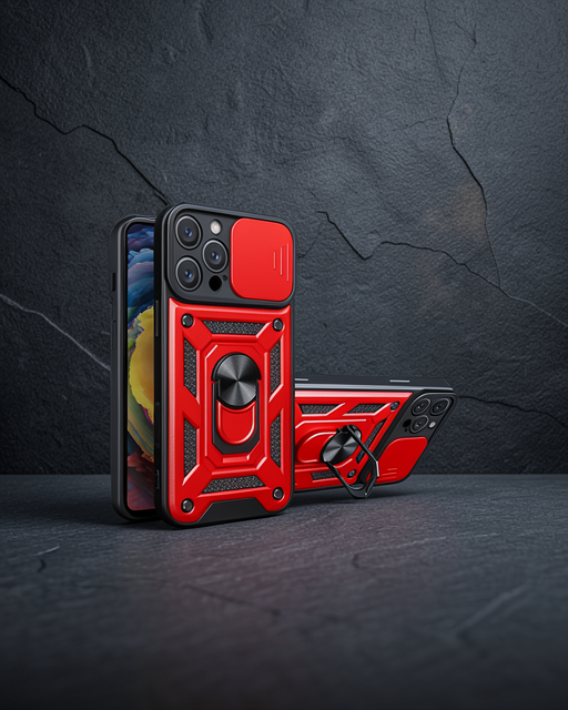Apple İphone 16 Pro Kılıf Pars Lens Yüzüklü Silikon - Kırmızı