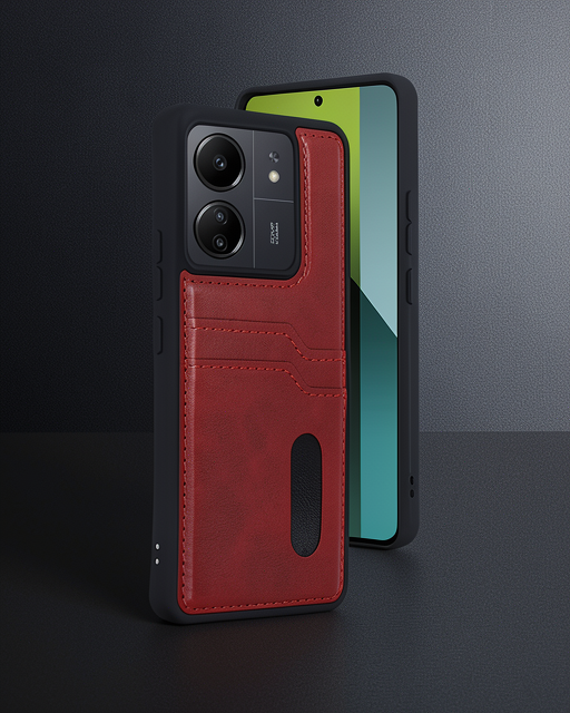 Xiaomi Redmi 13c Kılıf Sara Kartvizitli Deri Kılıf - Kırmızı