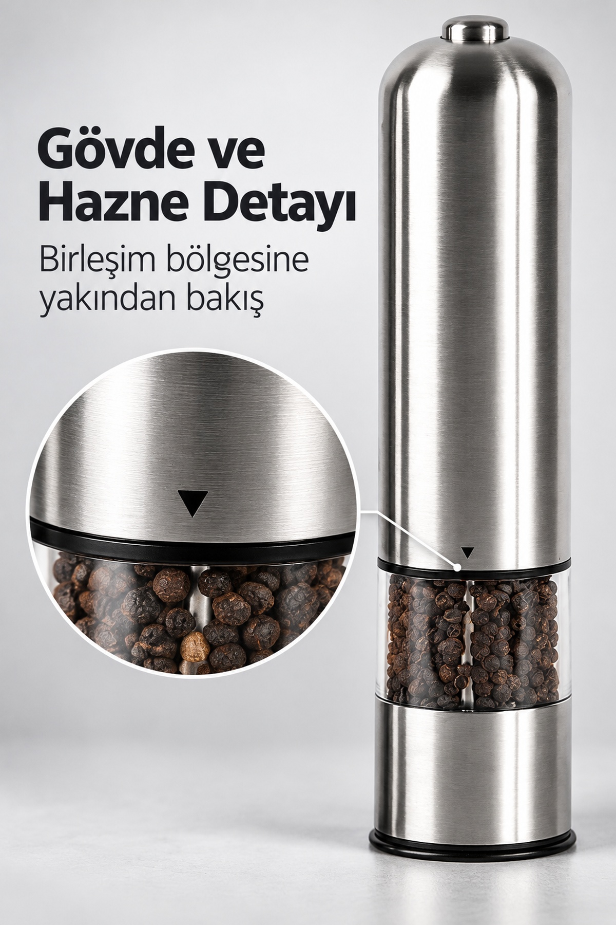 Şeffaf Hazneli Tuz Karabiber Öğütücü Pilli Taşınabilir Mutfak Aleti