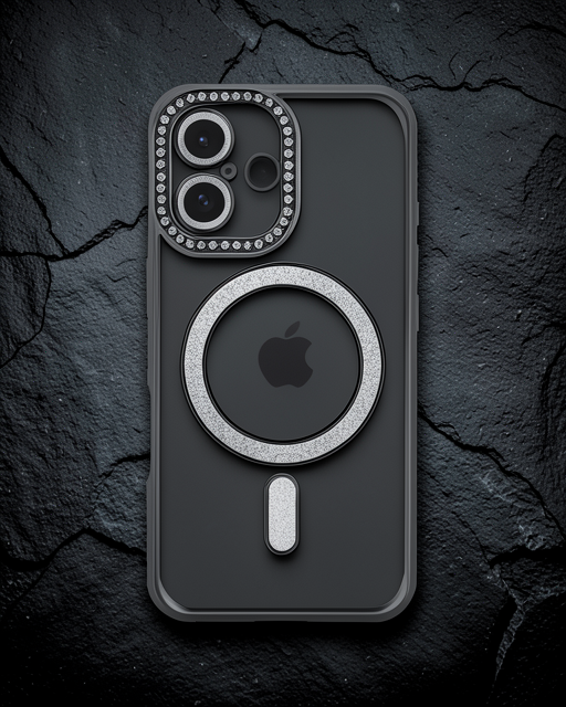 Apple İphone 16 Plus Kılıf Joke Simli Magneticsafe Kılıf - Siyah