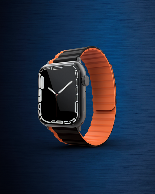 Apple Watch 42mm Mo-wb1 Çift Renk Mıknatıslı Silikon Kordon (saat Değildir) - Siyah-turuncu