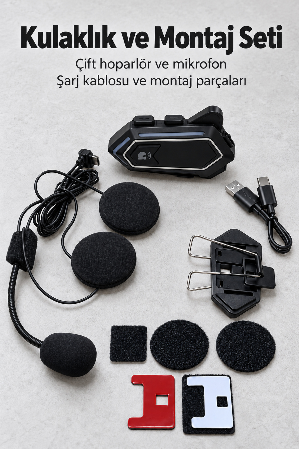 Bluetooth Kask Kulaklığı Çift Hoparlörlü Mikrofonlu Set