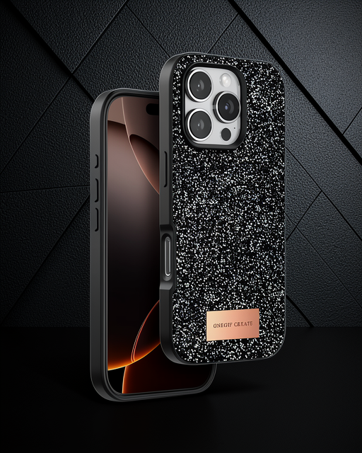 Onegif Apple İphone 16 Pro Max Bright Simli Kapak - Siyah