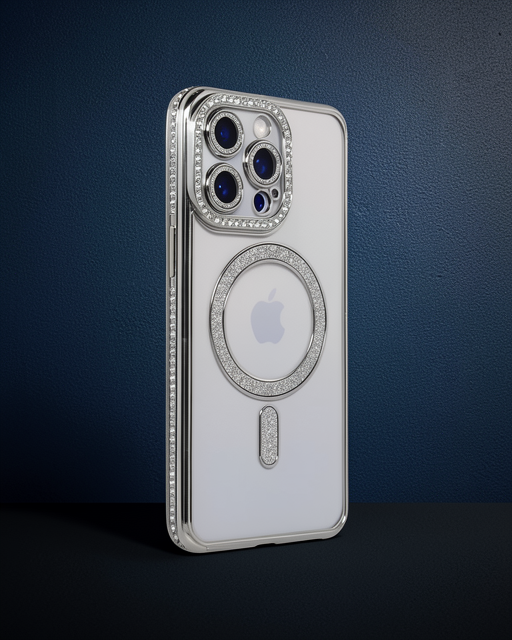 Apple İphone 15 Pro Kılıf Joke Simli Magneticsafe Kılıf - Gümüş