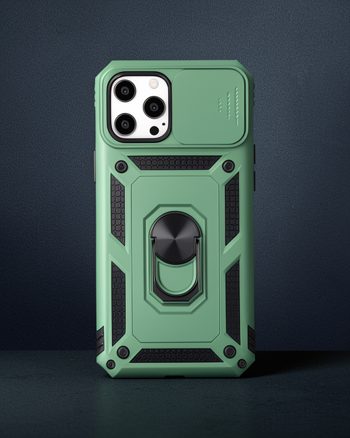 Apple İphone 12 Pro Max Kılıf Pars Lens Yüzüklü Silikon - Yeşil
