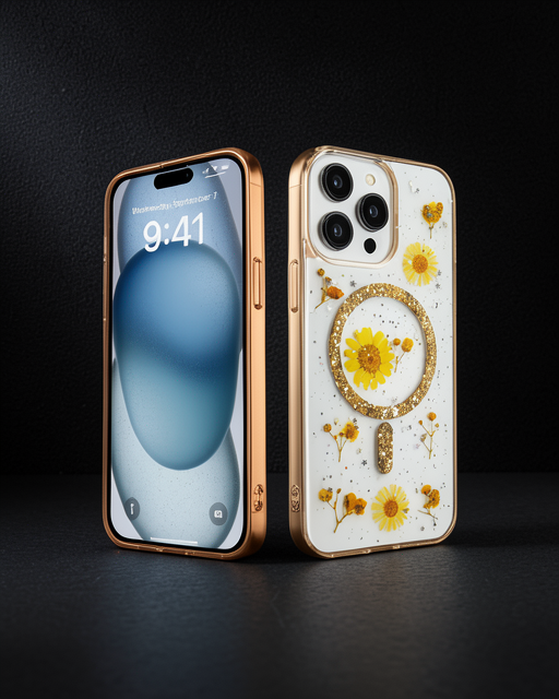 Apple İphone 14 Pro Max Kılıf Daisy Simli Magsafe Kapak - Gold