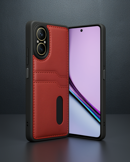 Realme 12 Lite Kılıf Sara Kartvizitli Deri Kılıf - Kırmızı