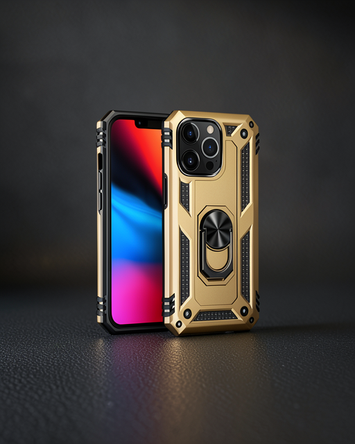 Apple İphone 14 Pro Max Kılıf Sofya Yüzüklü Silikon Kapak - Gold